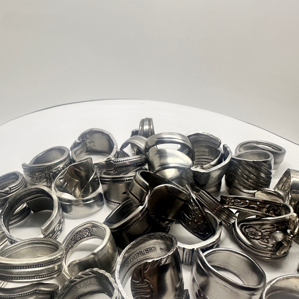 Vintage spoon rings lot mystery stainless steel and silver plated